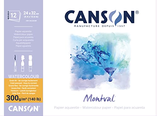 Canson Montval - Papel para acuarela (24x32 cm, 12 unidades) Blanco Natural