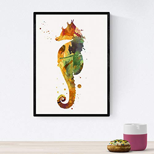 Nacnic Poster de Caballito de Mar estilo acuarela. Láminas de animales con estilo acuarela para decoración de interiores. Tamaño A4