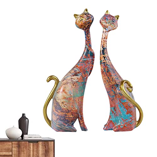 Jimtuze Figuras de Pareja de Gatos,Pintura Arte Resina Escultura | Estatua Pareja de Gatos para la Oficina en el hogar Hotel Estantería Decoración de Escritorio Dar Regalo de Amante de los Gatos