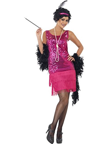 Smiffys Disfraz de chica joven divertida años 20, rosado fuerte, con vestido, tocado, collar , Modelos/colores Surtidos, 1 Unidad