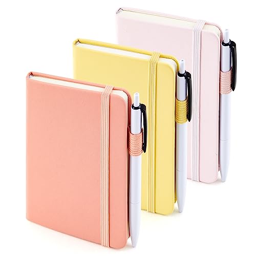 Feela Cuadernos de rayas universitarias, paquete de 3, A6, colores pastel, amarillo claro, rosa claro, naranja pálido