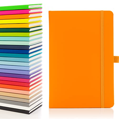 Notes London Cuaderno A5 con páginas forradas, bucle para bolígrafo y bolsillo de papel expandible, tapa dura, tamaño mediano, bloc de notas, notas nuevas notas fluorescentes (naranja neón)