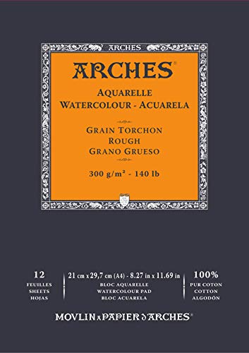 ARCHES Aquarelle 100% Grueso 300g Bloc Encolado A4 12 hojas Blanco Natural, color (FILA A1795101)