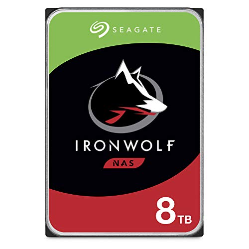 Seagate IronWolf, 8TB, NAS, Unidad de disco duro interna, HDD, 3,5 in, SATA 6GB/s, 7200 RPM, caché de 256 MB para almacenamiento conectado a red RAID y 3 años Rescue Services (ST8000VN004)