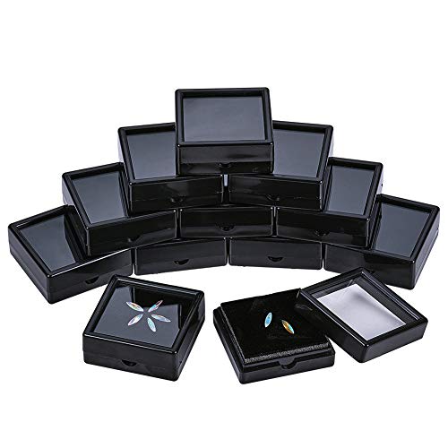 BENECREAT 12 Piezas Caja Negra de Presentación Superior 5x5x2cm Caja con Terciopelo Interior para Piedras Preciosas y Diamantes Dispersos