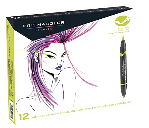 Prismacolor Premier Brush|Fine Primary/Secondary set Punta de pincel/fina Negro, Azul, Marrón, Verde, Naranja, Rosa, Rojo, Violeta, Amarillo 12pieza(s) - Marcador (Negro, Azul, Marrón, Verde, Naranja, Rosa, Rojo, Violeta, Amarillo, Punta de pincel/fina, Negro, 12 pieza(s))