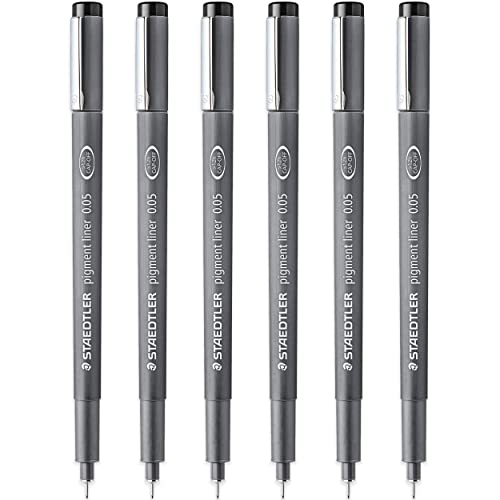 STAEDTLER 308 005-9 Pigment Liner Fineliner Pen - Punta de 0,05 mm - Tinta negra - Paquete de 6