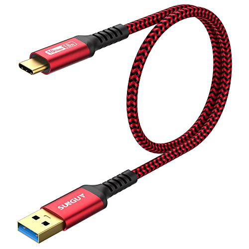 SUNGUY Cable USB C 3.1 Gen 2, 0,5 m USB A a C de nailon trenzado 3A Carga rápida y transferencia de datos a 10 Gbps Cable Android Auto tipo C compatible con Galaxy S21 S20 S10 Note 20（Rojo）