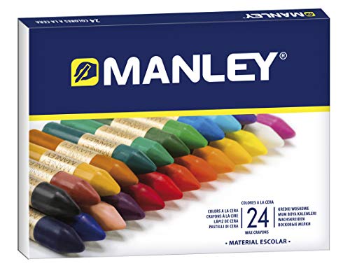 Manley Ceras 24 Unidades | Ceras de Colores Profesionales | Estuche de Ceras Blandas de Trazo Suave | Pueden Mezclarse los Colores | Colores Surtidos