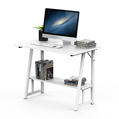 PIPIPOXER Mesa de ordenador portátil, 80 x 50 cm, mesa de oficina, mesa de trabajo, PC, mesa de comedor, mesa de madera y marco de metal tipo Z (blanco)