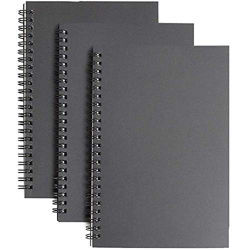 Espiral Cuaderno de Bocetos A5, Pack de 3 Cuaderno de Dibujo Bloc de Notas en Blanco,100 Páginas / 50 Hojas - Perfecto para Viajar Dibujo Artístico (Negro)