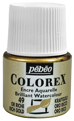 Tinta Colorex 45ML Oro rico - Tinta para acuarela Colorex Pebeo - Acabado aterciopelado - Tinta de dibujo multiuso para todos los medios - 45ML - Oro rico