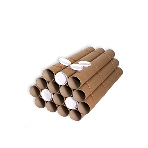 Pack 16 Tubos cartón marrón. Medidas 76 x 700 mm. Incluidas tapas de plástico blanco. Alta resistencia