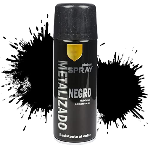 Etrexonline Pintura Spray Multicolor Profesional 400ml Adecuado Metal Madera y Plástico - Color Negro Metalizado (Paquete de 1)