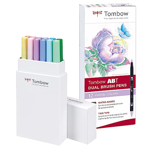 Rotulador tombow acuarelable doble punta pincel colores pastel estuche de 12 unidades colores surtidos