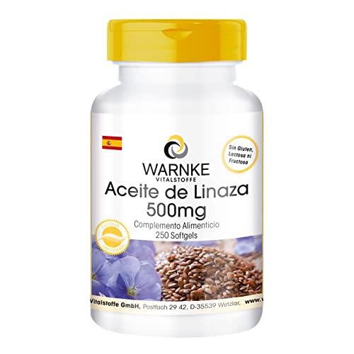 Aceite de Linaza 500mg – Prensado en frío – 58% de Ácido Alfa – Linoleico – Ácidos grasos Omega 3 – 250 cápsulas | Warnke Vitalstoffe