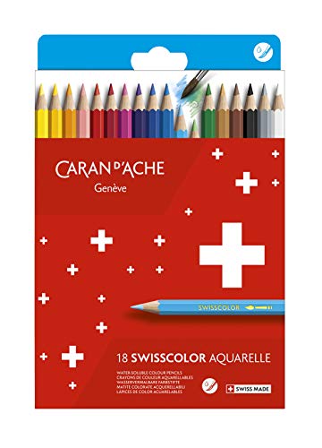 Caran D'Ache 1285.818 Swisscolor 18 lápices de colores solubles en agua en cartón