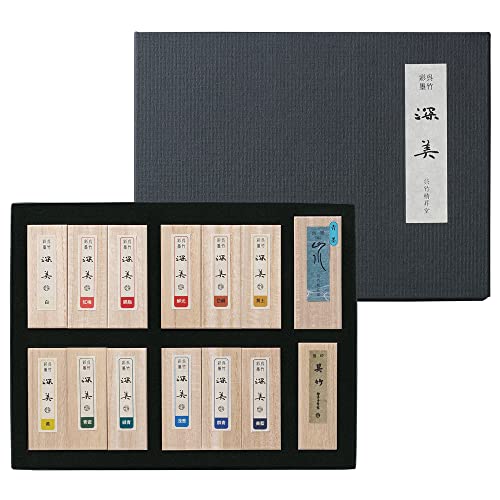 KURETAKE SAIBOKU SHIMBI Juego de 12 colores y 2 tintas Sumi negras para caligrafía tradicional japonesa y pintura, calidad profesional, para letras, dibujos, firmas certificadas por AP, fabricado
