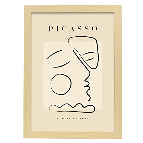 Nacnic Póster de Colección Picasso 45. Ilustraciones en Estilo Exhibición de Arte Surrealismo y Cubismo para la decoración de Interiores. Tamaño A3, con Marco Color Madera.