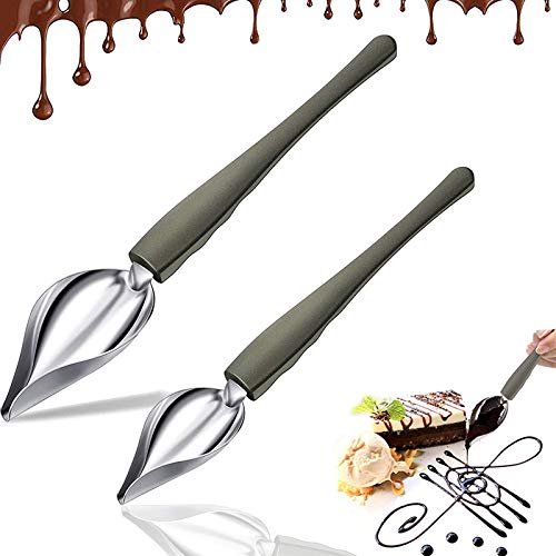 2 Piezas Cuchara de Dibujo de Decoración Cuchara Lápiz Cuchara para Salsa Cuchara de Chocolate de Acero Inoxidable Cuchara con Boquillas Cónicas para Postre Plato de Comida Decoración Diseño