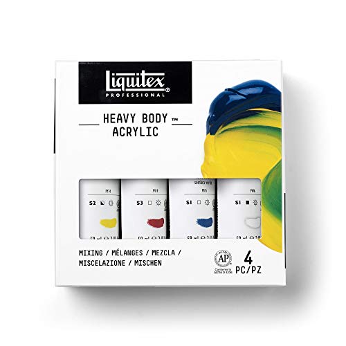 Liquitex Profesional Heavy Body - Pintura acrílica profesional de cuerpo espeso, set de 4 tubos de 59 ml, colores primarios para mezclas