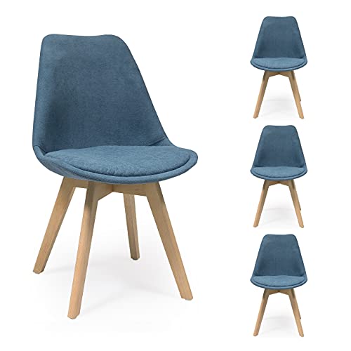 Homely – Pack de 4 sillas de Comedor New Day Tela, Silla de diseño nórdico, Asiento tapizado en Tela con Motivos hexagonales, Respaldo ergonómico, Patas de Madera de Haya, Color Azul/Turquesa