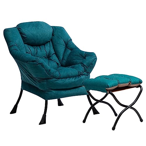 HollyHOME Sillón Relax Silla con Reposapiés Terciopelo, Perezosa Sillon Relax con Reposabrazos, Sillón Sofá con Estructura de Acero, Azul Verde