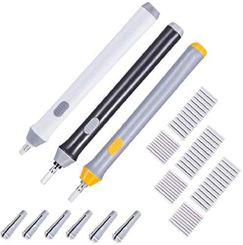 Hillento 3 sistema del borrador eléctrica, batería kit borrador eléctrico operado borrador borrador de lápiz automático con 66pcs cauchos reemplazables adicionales para lápices de arte, dibujo