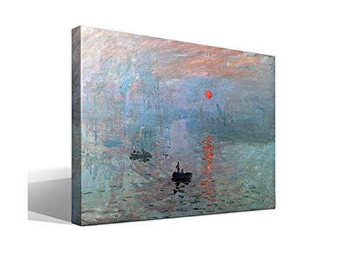 Cuadro wallart - Impresión Sol Naciente de Oscar-Claude Monet - Impresión sobre Lienzo de Algodón 100% - Bastidor de Madera 3x3cm - Ancho: 95cm - Alto: 70cm