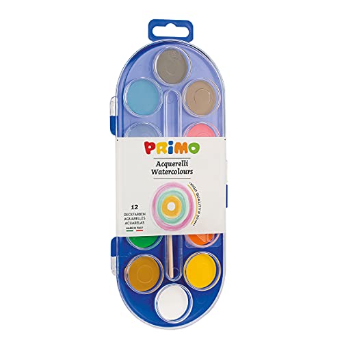 PRIMO Morocolor, 12 tabletas de acuarela, acuarelas con colores brillantes e intensos, ideal para todo tipo de papel, pincel incluido, re-lavable