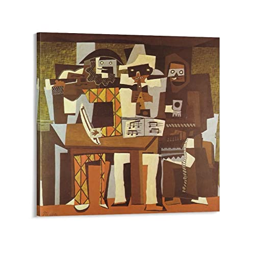 YACHAN Póster de tres músicos de Pablo Picasso, pintura decorativa en lienzo, arte de pared, póster de sala de estar, dormitorio, 60 x 60 cm