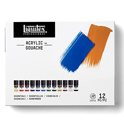 Liquitex Professional Gouache acrílico extrafino viscocidad baja, set colores esenciales 12 x 22 ml