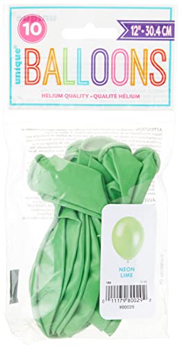 Unique-80029 Globos de Látex de 30 cm, Color Verde (Neon Lime), Pack de 10 (80029)