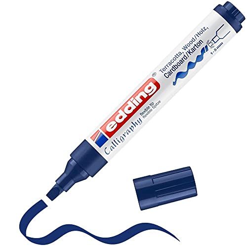 edding 1455 marcador caligráfico - azul acero - 1x - punta flexible 1-5 mm - rotulador de fibra para papel, madera, lienzo - principiantes, letras a mano, bullet journals, tarjetas
