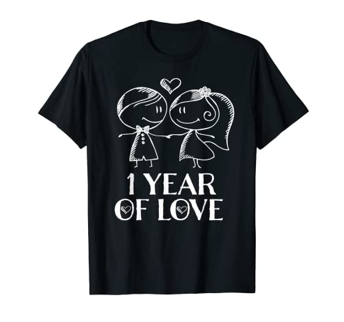 Camiseta de 1er Aniversario de Tiza Dibujado Pareja 1 Año de Amor Camiseta