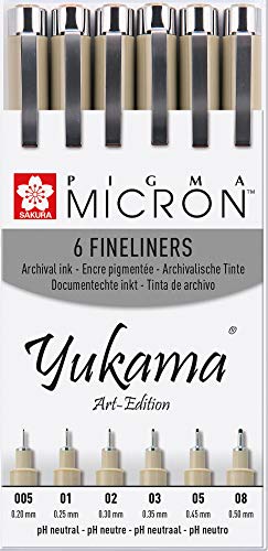 Yukama Sakura Pigma Art-Edition - Juego de rotuladores de punta fina (6 unidades), color negro
