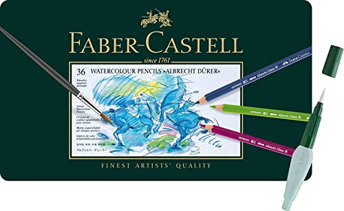 Faber-Castell - Pinturas acuarelables Alberto Durero, estuche de metal de 36 unidades + pincel con depósito para el agua Art and Graphic.