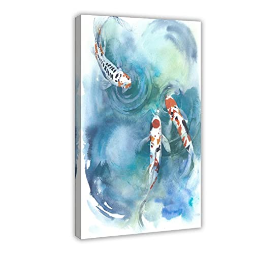 Póster de peces koi japoneses cerca de la superficie, póster de lienzo para decoración de pared, pinturas para sala de estar, dormitorio, marco de decoración: 20 x 30 pulgadas (50 x 75 cm)