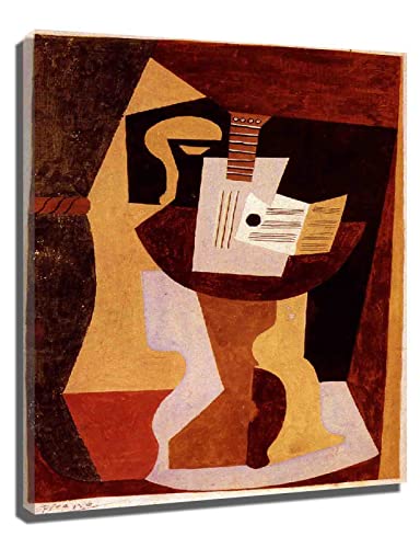 Guitarra sobre pedestal de Picasso Pintura Modernista Cubista Cuadros Decoracion Salon con Marco, Lienzos Cuadros Decoracion Dormitorios Hogar Decoración de Pared Impresos(60x78cm 24