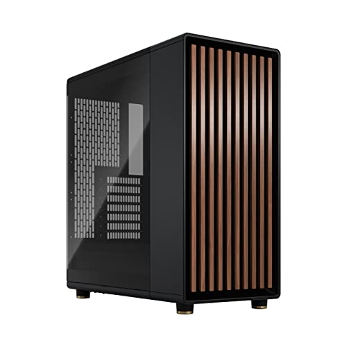 Fractal Design North Charcoal Black Tempered Glass Dark - Wood Walnut Front - Glass Side Panel - Two 140mm Aspect PWM Fans Included - Intuitive Interior Layout Design - ATX Mid Tower PC Gaming Case