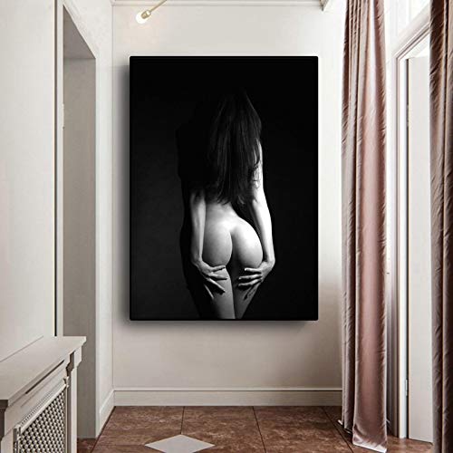 Arte abstracto Mujer desnuda Pintura sobre lienzo Carteles e impresiones modernos en blanco y negro Arte de la pared Decoración de la sala de estar 20x25cm (8
