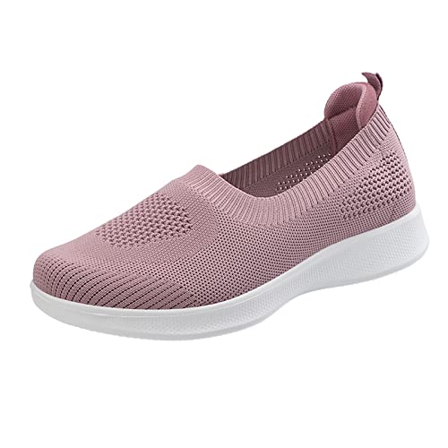 Zapatos Deportivos de Mujer Slip On Breathe Mesh Walking Shoes Mujer Zapatillas Comfort Planos Zuecos Sanitarios Mujer Dibujos (Pink, 40)