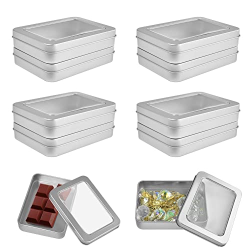 DOUSELLA 10 PCS Caja Almacenamiento de Lata Metal Vacía Rectangular de Metal Latas con Tapa Transparente Caja de Hojalata Pequeña Cajas de Lata de Metal Portátil Almacenamiento de Artículo en el Hogar