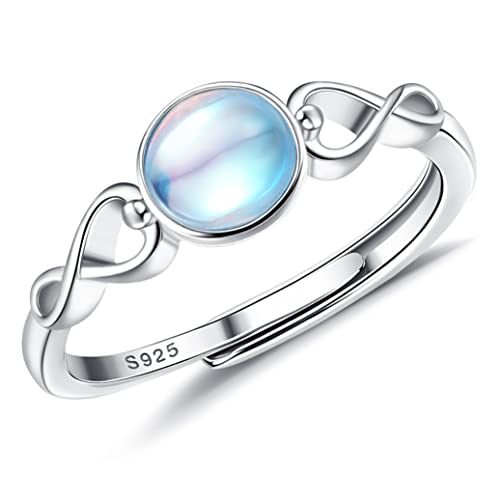 KALVICA Anillo de Piedra Lunar de Plata de Ley 925 para Mujere Niñas Ópalo Anillo Moonstone Anillos Ajustables Anillos Mujer Plata Ppiedra Lunar Redondo