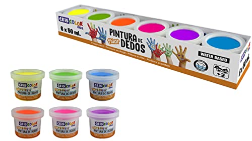 CRISCOLOR Pintura de dedos para niños 6 x 50 ml – Estuche de pinturas para niños de 6 colores. Fácilmente Lavable y Segura para niños NO TOXICA.