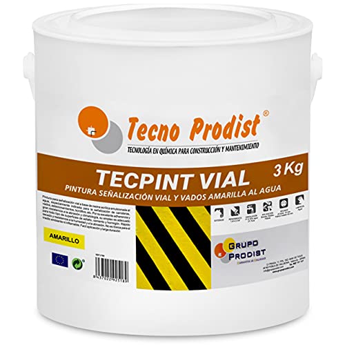 Tecno Prodist TECPINT VIAL (3 Kg) - AMARILLO Pintura al agua, para señalización vial, especial para vados, secado rápido, no tóxica, Sin olor