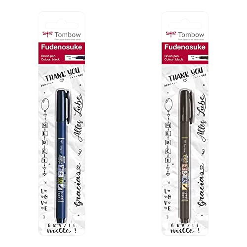 Tombow - Fudenosuke | Rotulador Caligrafía de Tinta Negra y Punta Elástica Dura - Rotulador Fino para Dibujo y Lettering & WS-BS-1P Fudenosuke - Rotulador de punta fina, color negro