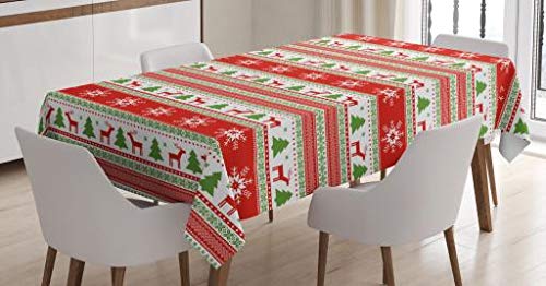 ABAKUHAUS Navidad Mantele, Reno del Copo de Nieve, Fácil de Limpiar Colores Firmes y Durables Lavable Personalizado, 140 x 200 cm, Bermellón Verde Blanco