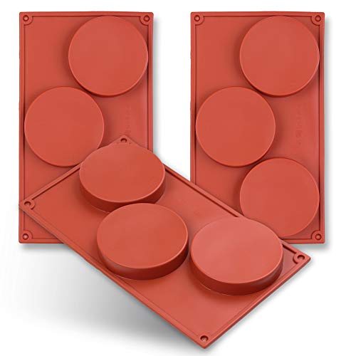 homEdge Molde de silicona con forma de disco de 3 cavidades, 3 paquetes de pastel de discos, Gustard, posavasos de resina, tarta, moldes para jabón hechos a mano, marrón