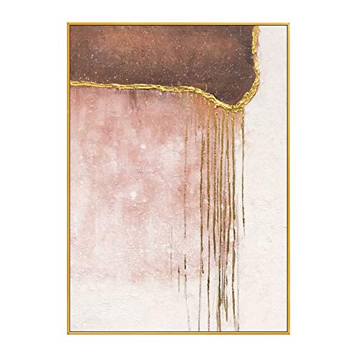Pintura Al Óleo 100% Pintada A Mano Sobre Lienzo - Patrón De Lámina De Oro Rosa, Arte De Pared Extra Grande Texturizado Pintura Al Óleo Abstracta En 3D, Para La Decoración De La Oficina Del Dorm